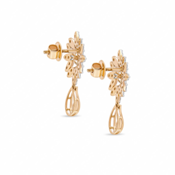 Floral Pattern 14K Yellow Gold Daimond Stud